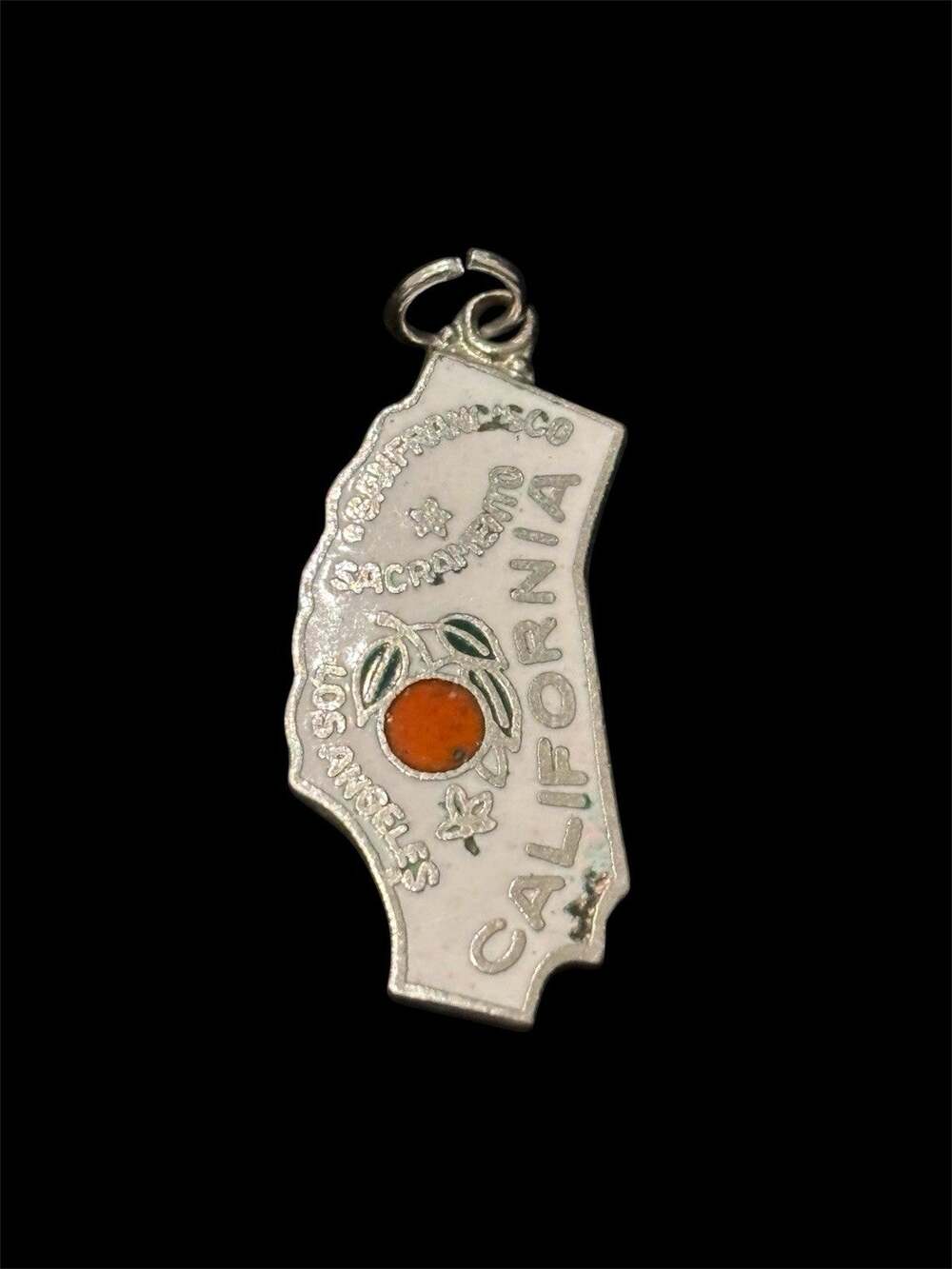 Vtg Enamel California State Map Silver Tone Travel Charm